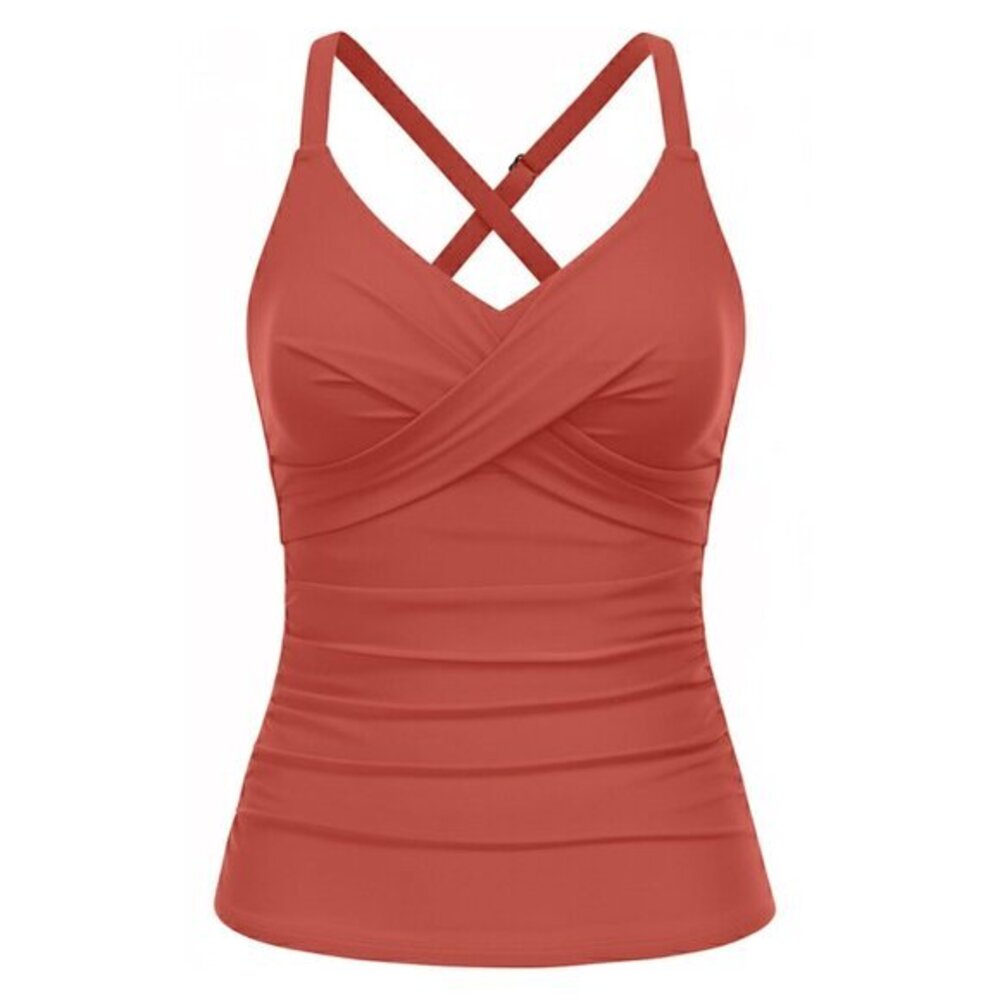 2025 Tempt Me Tankini Swimsuit Top Brick Red Tummy Control Size XL NWT #2134